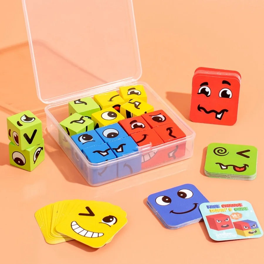 Jeu de Réflexion | Blocs de Cubes d'Apprentissage des Émotions - Montessori