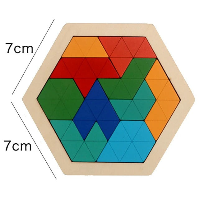 Casse-Tête en Bois | Puzzle Hexagonal Montessori 3-6 ans - Tangram