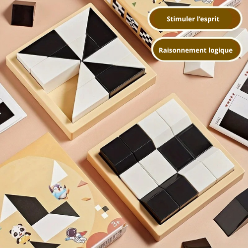 Tangram Blocs de Puzzle en Bois Blanc et Noir, jeu logique