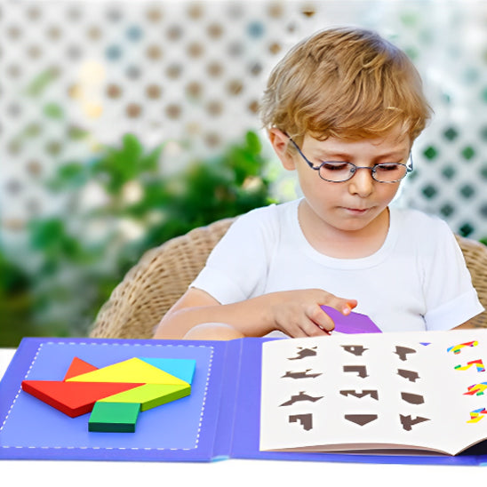 Tangram, Puzzle Magnétique en Bois pour enfants, jeu d'apprentissage des formes géométriques
