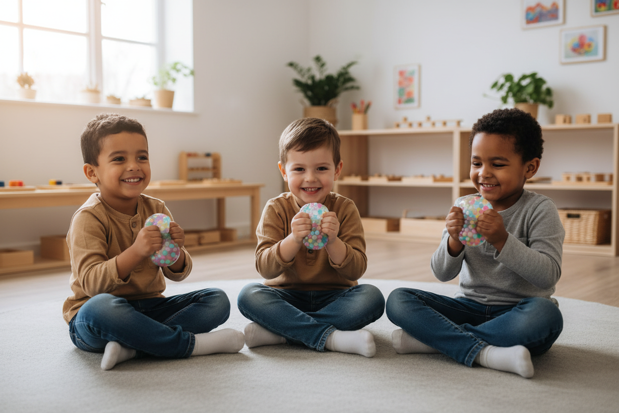 Groupe d'enfants avec balles à billes
