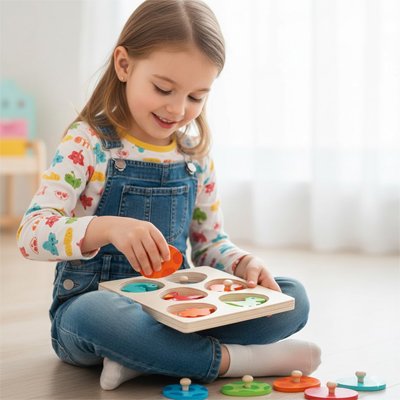 Puzzle bois, reconnaissance des formes et couleurs