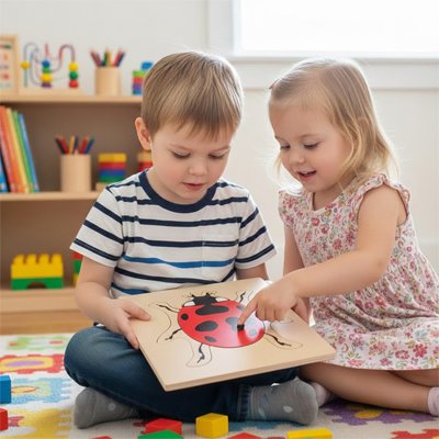 Puzzle bois, reconnaissance des formes et couleurs