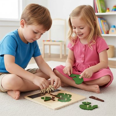 Puzzle botanique Montessori – Feuille en bois Sert de support concret pour des activités de traçage, dictée muette et cartes 3 temps