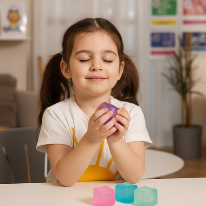 Enfant respirant avec cube gel violet