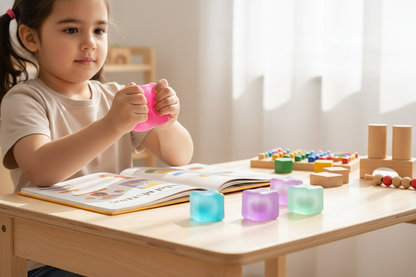 Enfant étudiant avec cube gel