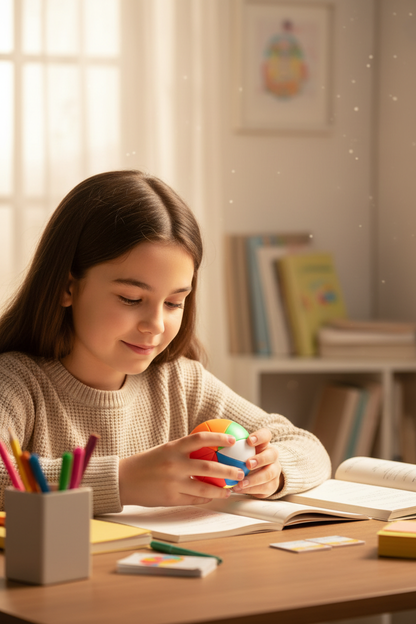 Enfant utilisant la balle puzzle pour la gestion du stress