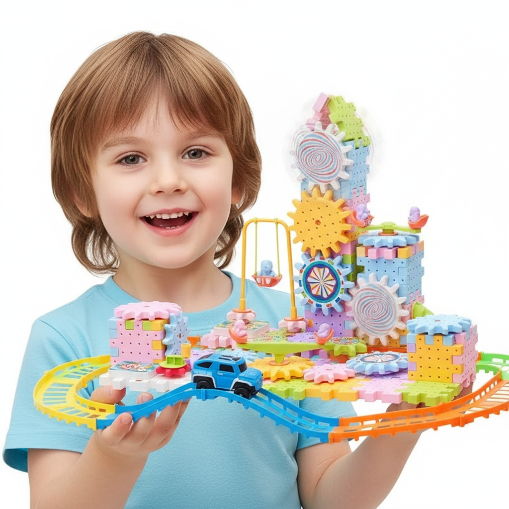 Enfant fier présentant sa construction