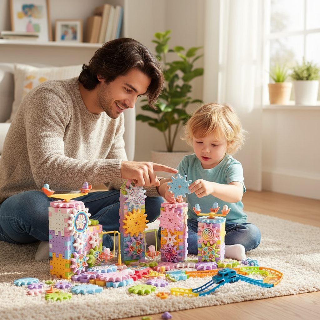 Parent et enfant construisant ensemble