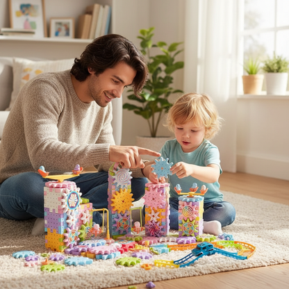 Parent et enfant construisant ensemble