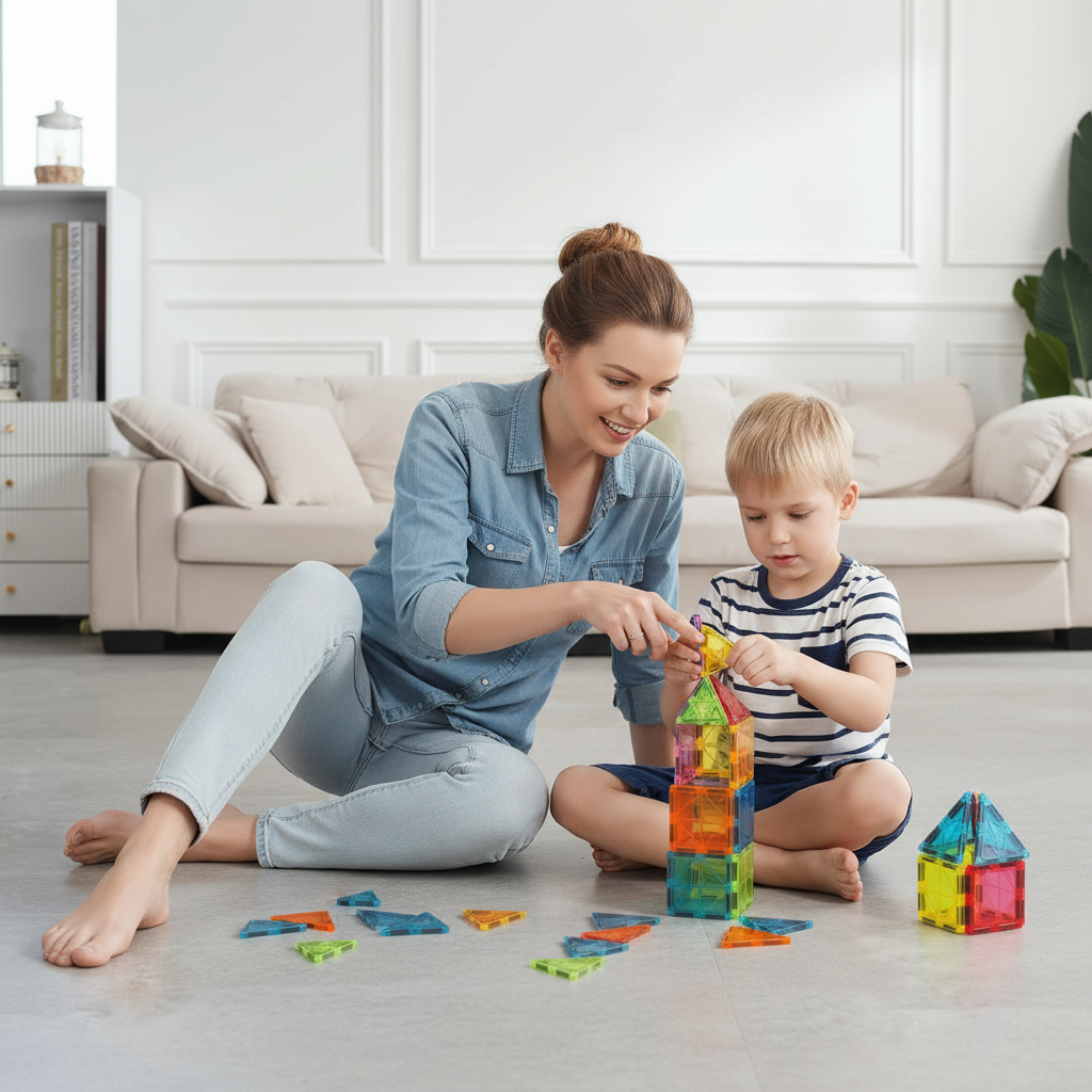 Parent et enfant construisant ensemble