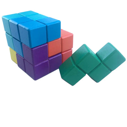 Cube Bois 3D, bleu vert