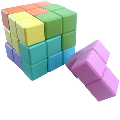 Cube Bois 3D, jaune-mauve