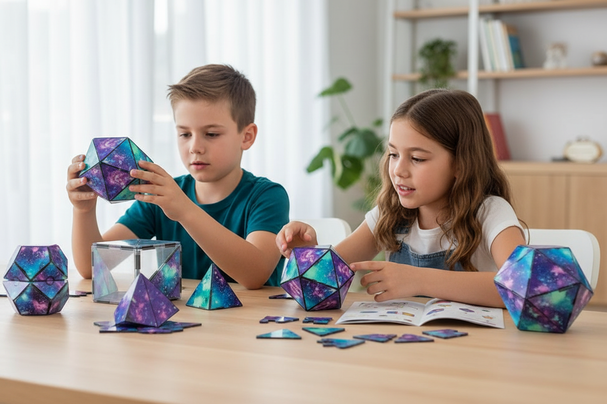 Cube Magnétique Géométrique 3D, Enfants construisant ensemble