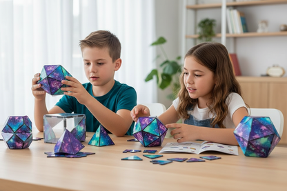Cube Magnétique Géométrique 3D, Enfants construisant ensemble