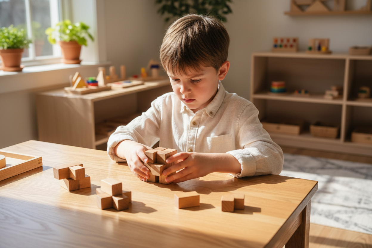 Enfant résolvant le Cube Soma