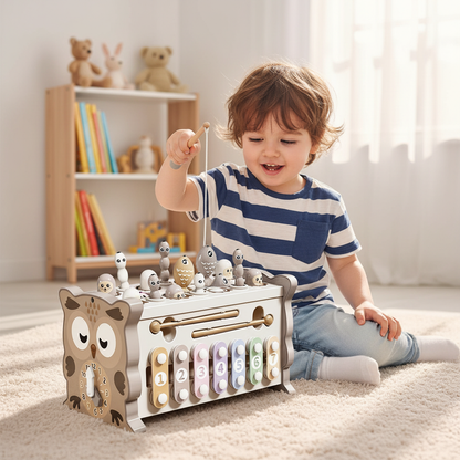 Enfant pêchant avec la canne magnétique