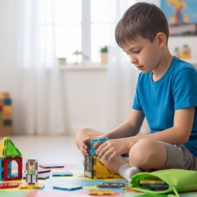 Jeu de construction magnétique, un Jouet Créatif avec Voitures pour Enfants