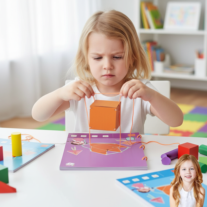 Enfant tirant la ficelle pour former un cube 3D