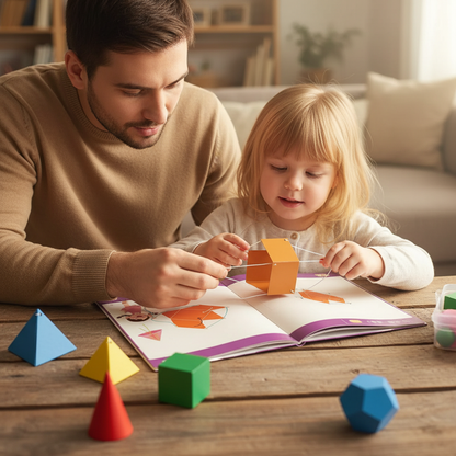 Parent et enfant construisant ensemble les solides
