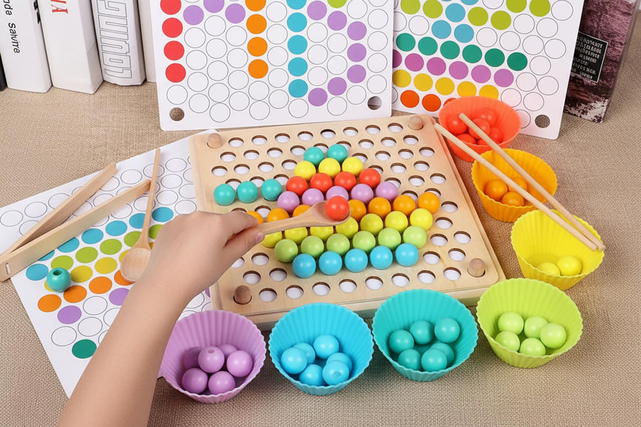 Apprentissage mathématique avec perles Montessori - comptage et tri