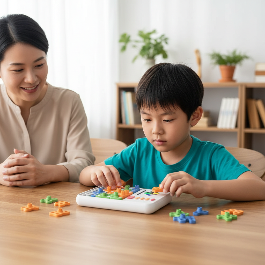 Enfant concentré avec parent