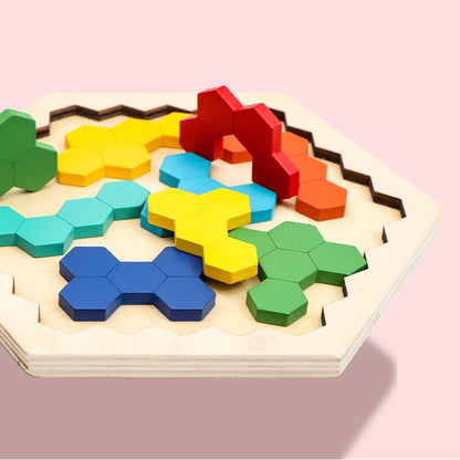 Jeu de logique, Puzzle 3D Hexagonal en Bois, développe les compétences mathématiques.
