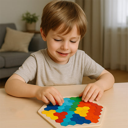 Jeu de logique, Puzzle 3D Hexagonal en Bois, développe la mémoire visuelle