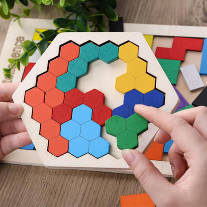 Jeu de logique, Puzzle 3D Hexagonal en Bois, développe la coordination œil-main