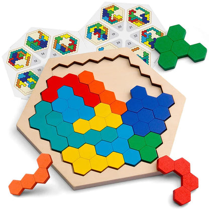 Jeu de logique, Puzzle 3D Hexagonal en Bois, un jouet éducatif