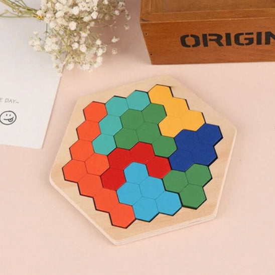 Jeu de logique, Puzzle 3D Hexagonal en Bois original