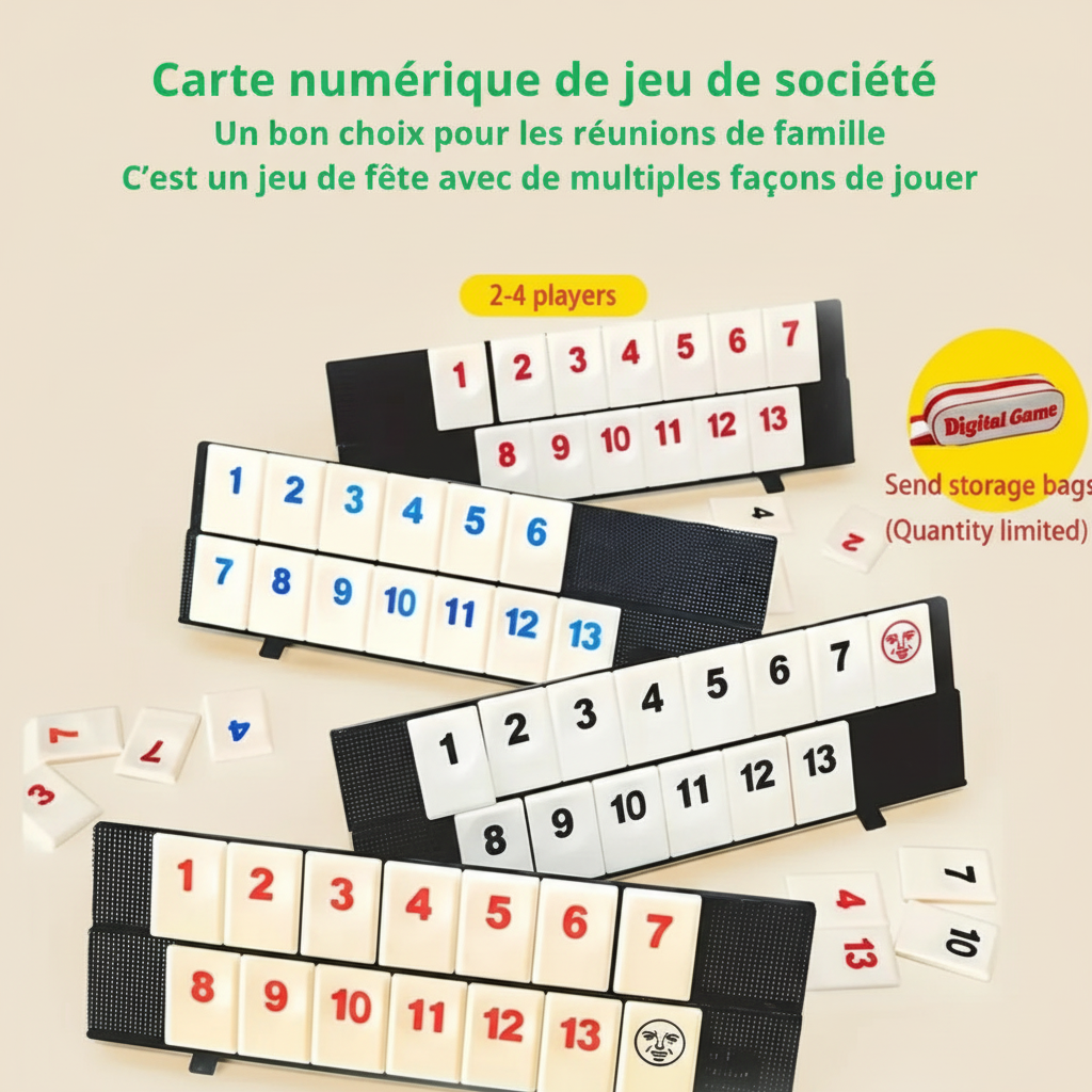Rummy Game carte numérique jeu société famille - 4 chevalets tuiles numérotées 2-4 joueurs"
