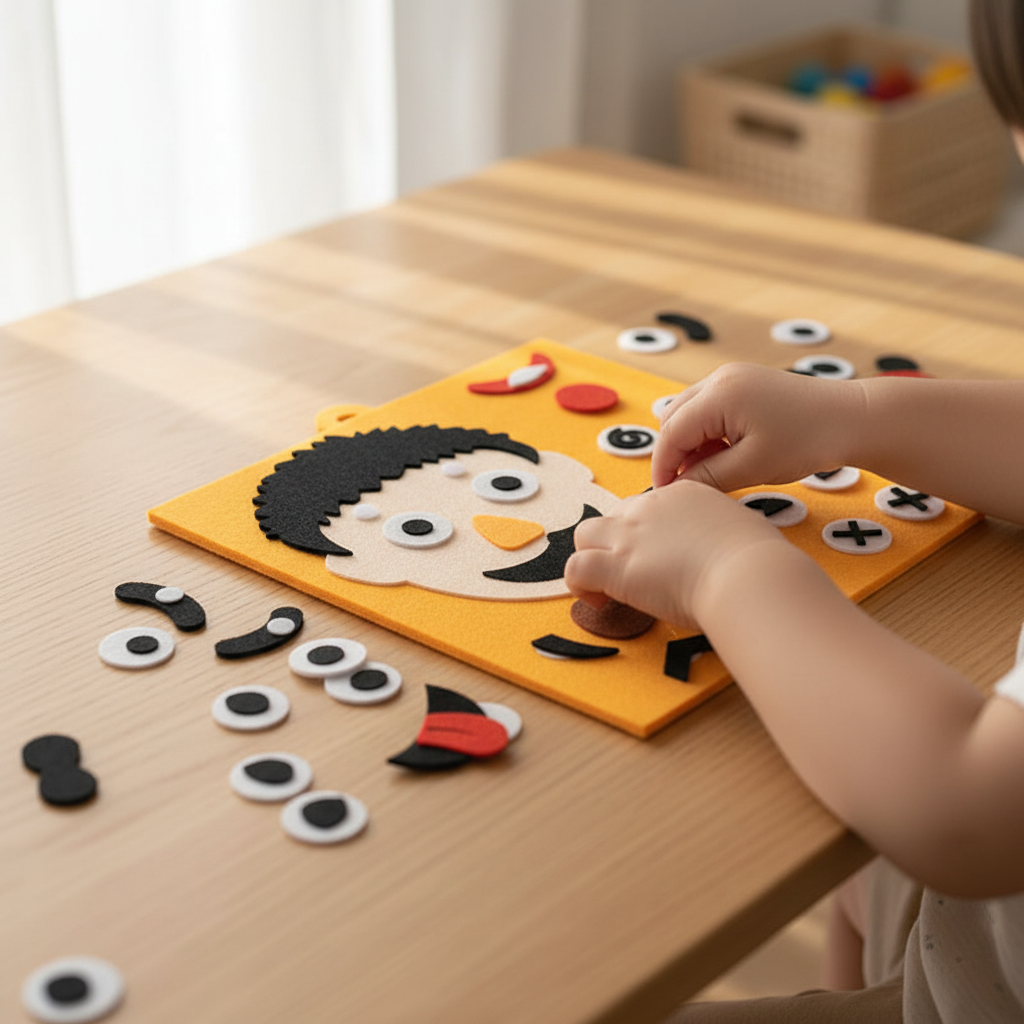 Enfant manipulant les pièces en feutre