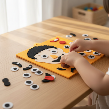 Enfant manipulant les pièces en feutre