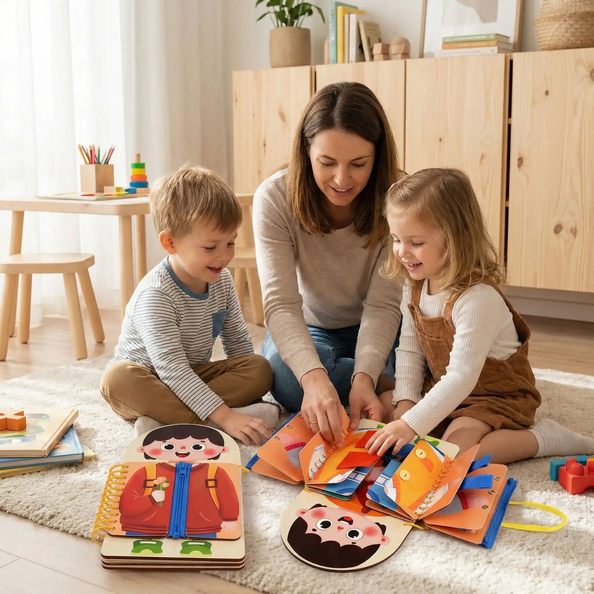 Maman aide ses enfants à développeur leur autonomie d'apprentissage