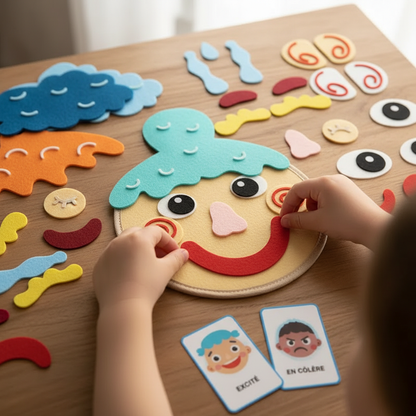 Enfant créant expression avec pièces feutrine