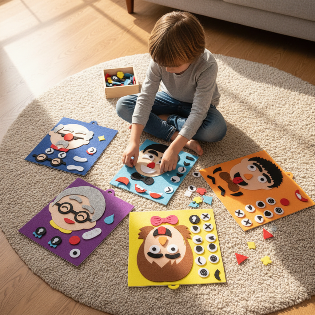 Enfant entouré des 6 plateaux en activité