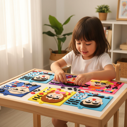 Enfant jouant avec les 6 plateaux émotions