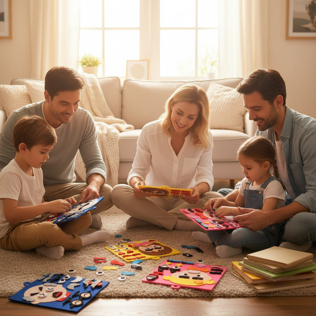 Famille explorant émotions ensemble