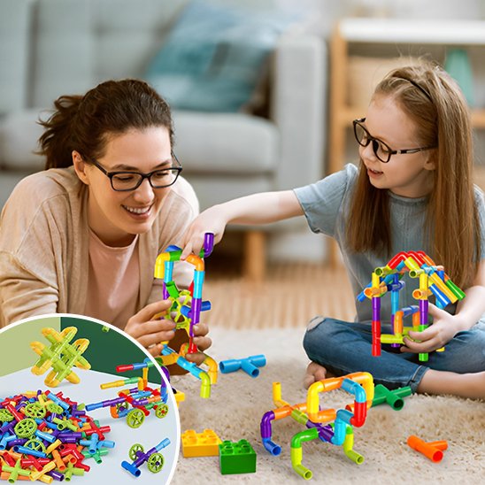 76 Pièces Jeu De Construction Tubulaire Éducatif – Blocs à Emboîter Pour Enfants – Stimule Créativité Et Motricité – Cadeau Fille Garçon Dès 3 Ans