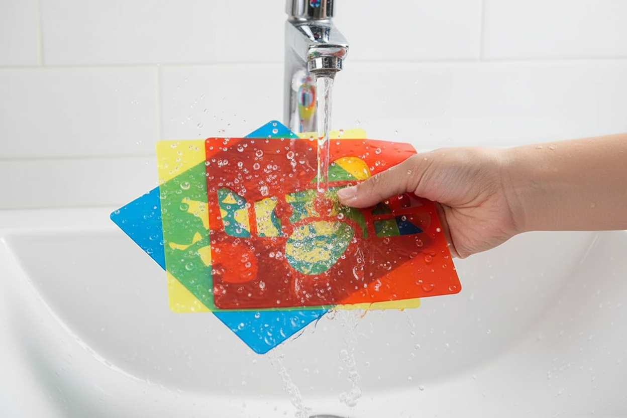pochoir plastique enfant bords lisses sécurisés, lavable