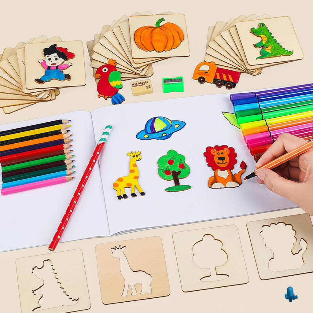 Pochoirs Montessori en bois 3–6 ans