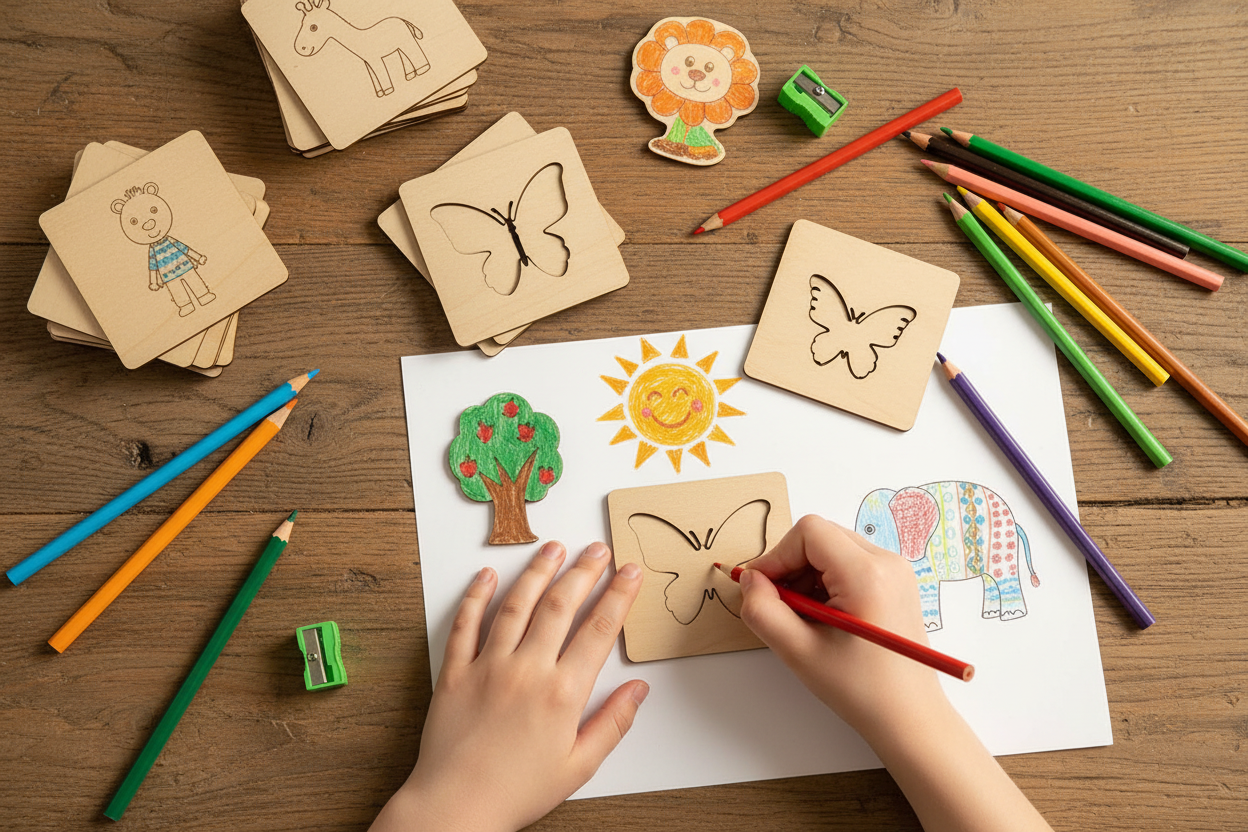 Pochoirs dessin éducatifs enfants animaux véhicules fleurs insectes