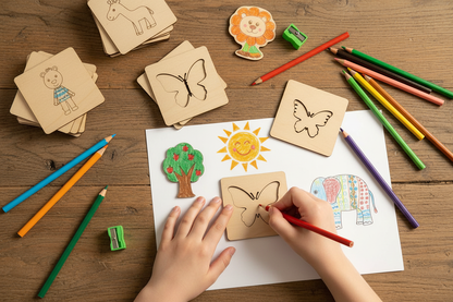 Pochoirs dessin éducatifs enfants animaux véhicules fleurs insectes