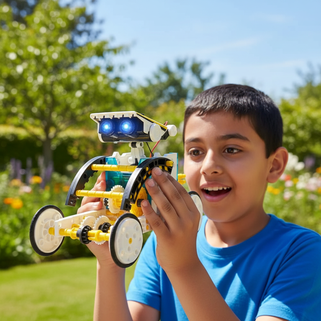 Enfant observant la conversion d'énergie solaire en mouvement