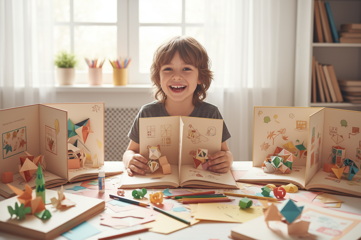 Enfant découvrant les livres pliants