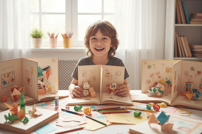 Enfant découvrant les livres pliants