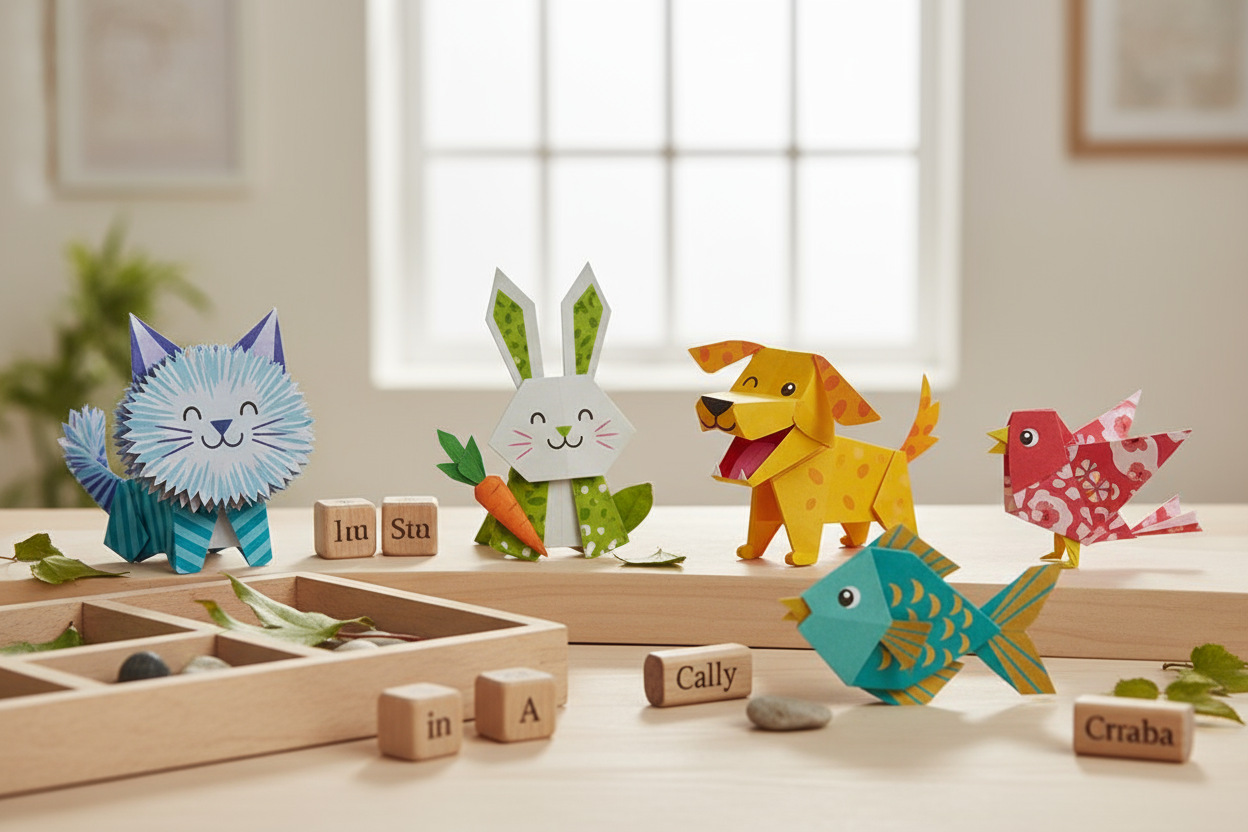 Papier origami Montessori, Collection d'animaux origami adorables