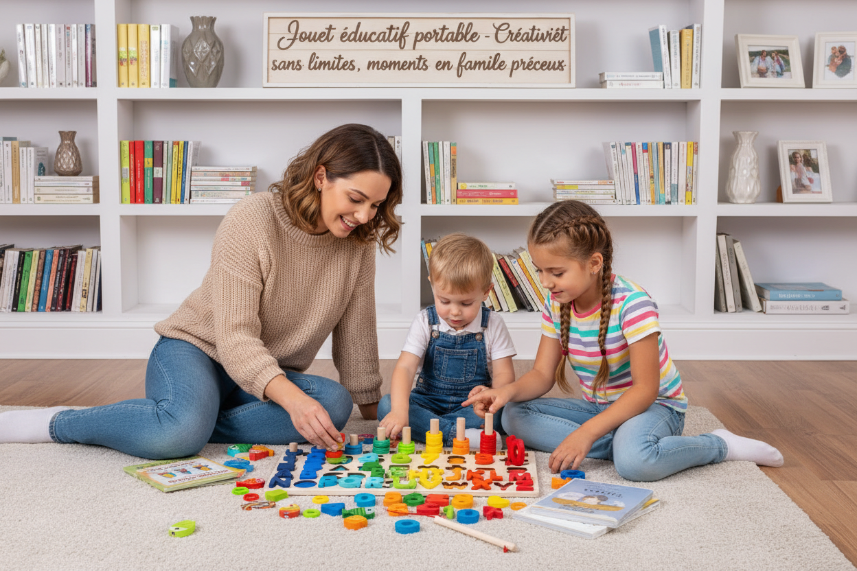 Famille mère enfants jouant ensemble planche magnétique éducative