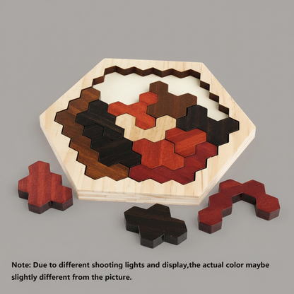 Puzzle tangram hexagonal bois avec pièces colorées